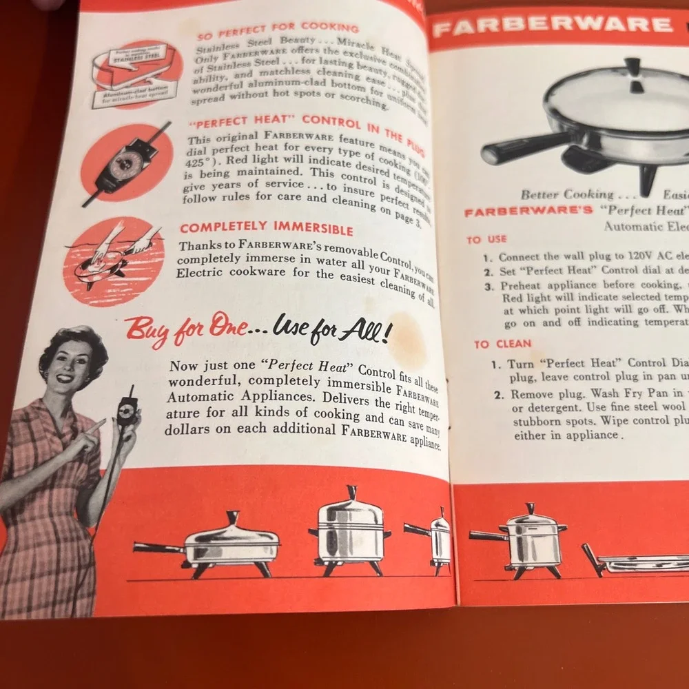Vintage Farberware Recipe Book Automatic Electric Stainless Steel Fry Pan Manual